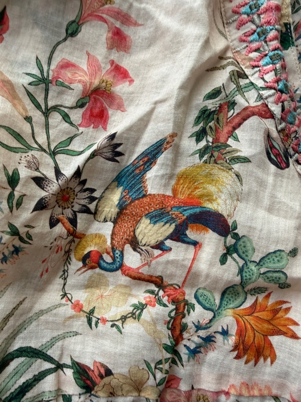 Johnny Was Workshop Floral Peach Midi Dress Embroidered sleeves size XL - Picture 10 of 15